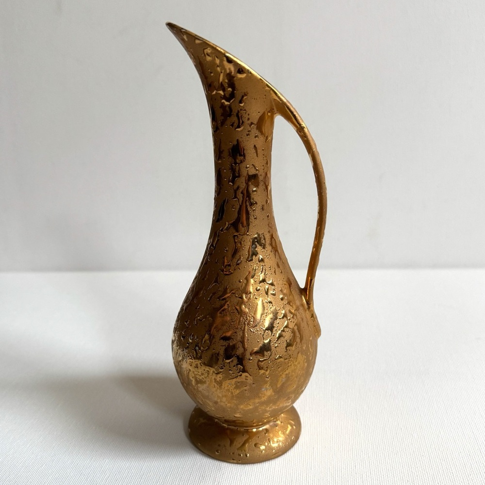 Vtg Dixon Art Studios Weeping Gold Vase Ewer 22K Hollywood Regency 8” Pitcher